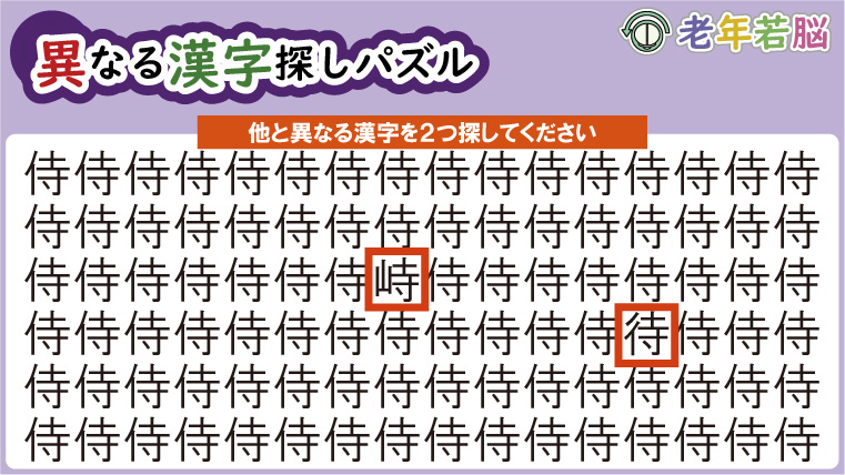 異なる漢字探しパズル