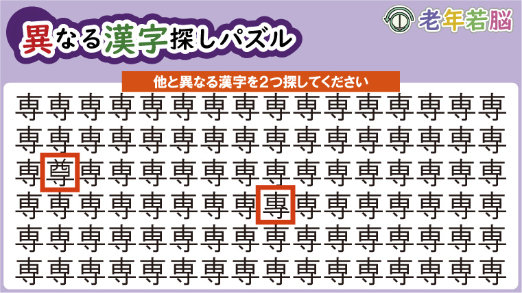 異なる漢字探しパズル
